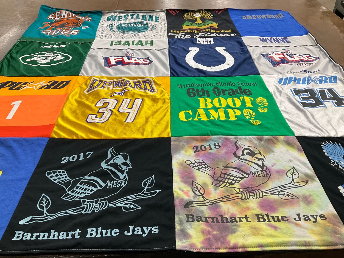 T-shirt quilt featuring barnhart blue jays by Monique from MD