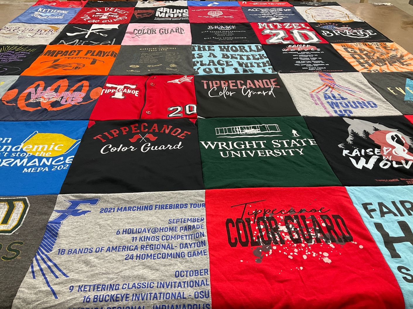 T-shirt quilt featuring tippecanoe color guard by Kristen from OH