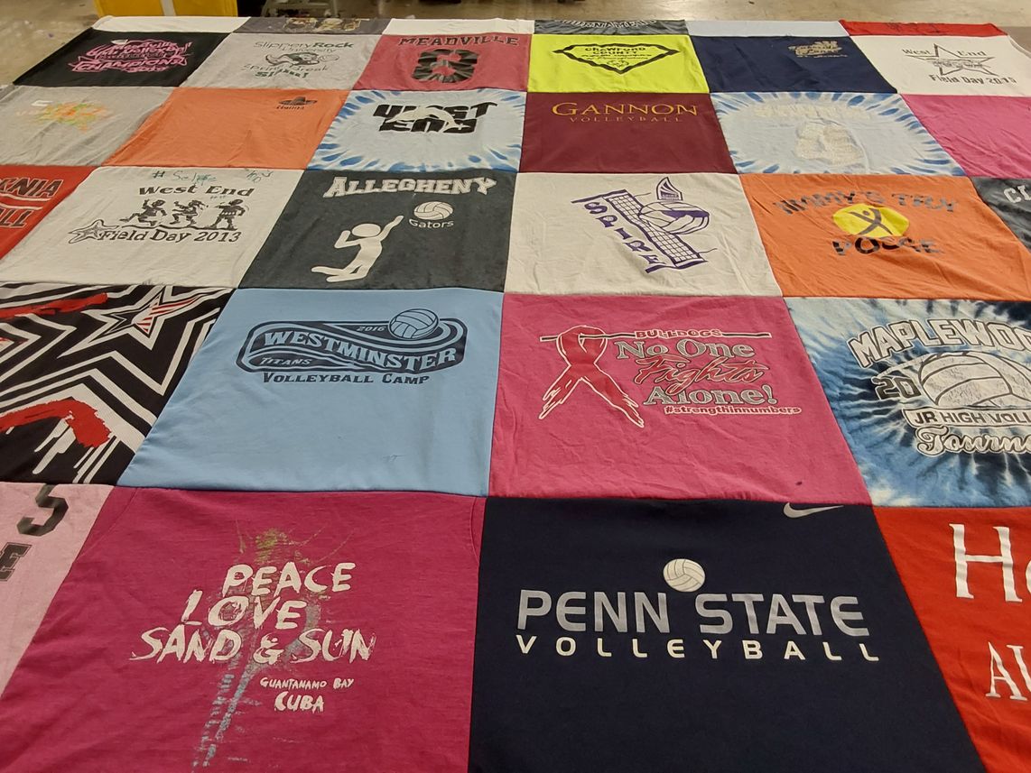 T-shirt quilt from penn state university, westminster college by Rachel from PA