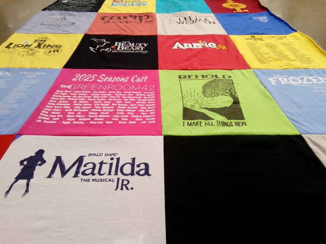 T-shirt quilt with theater, musicals themes by Kelly from TN