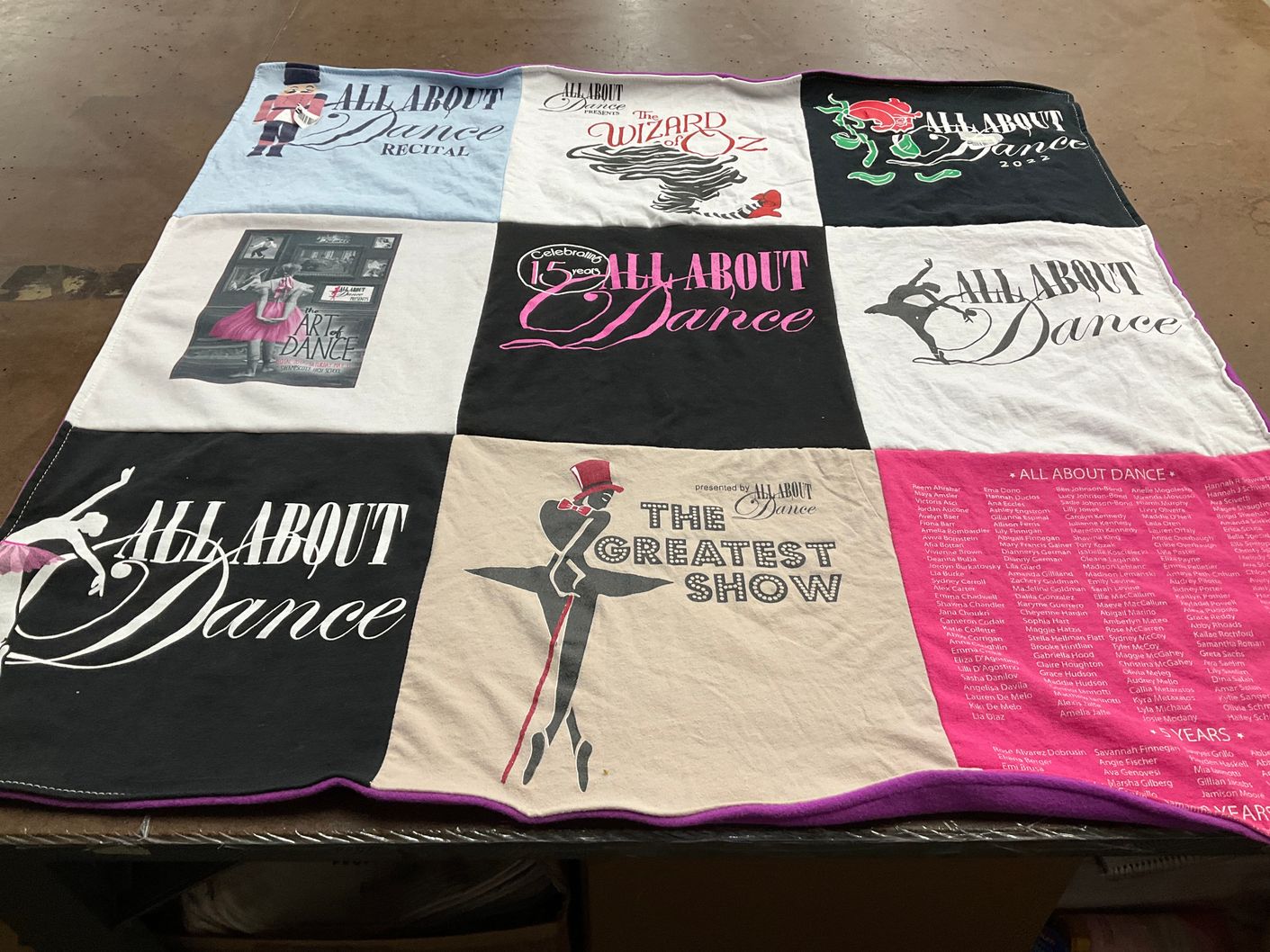 T-shirt quilt with dance themes by Carrie from MA
