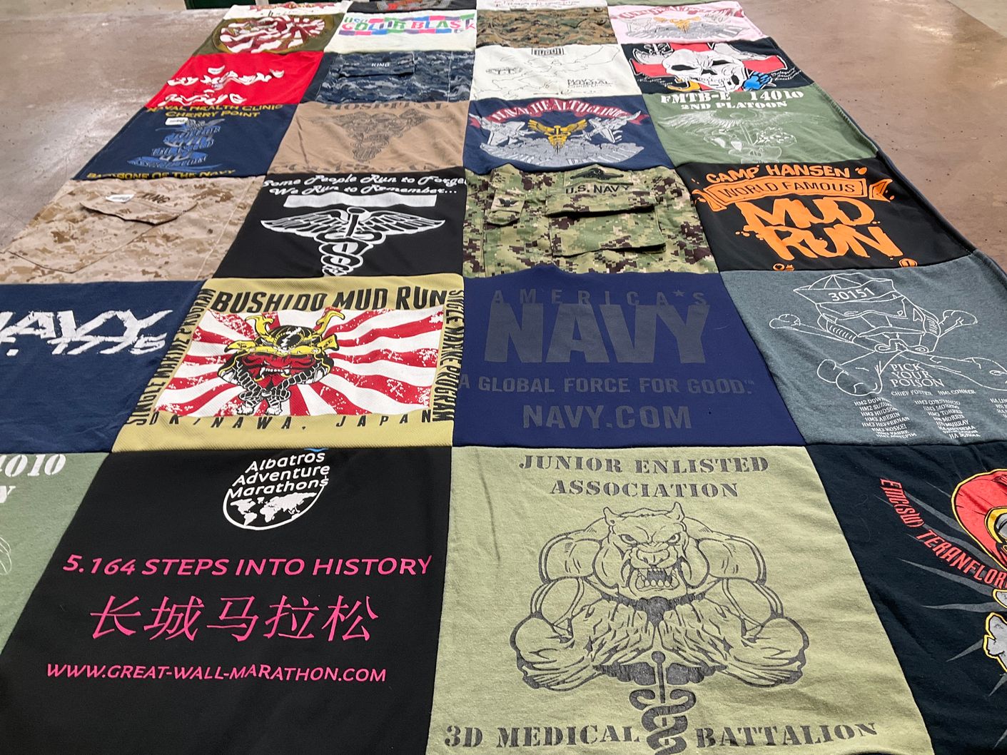 T-shirt quilt with military, running themes by Taylor from MA
