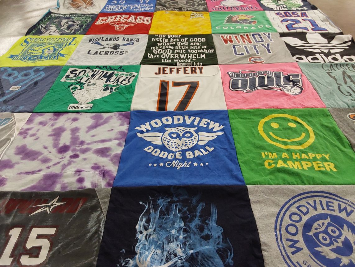 T-shirt quilt from trhs, woodview high school by Joe from CO
