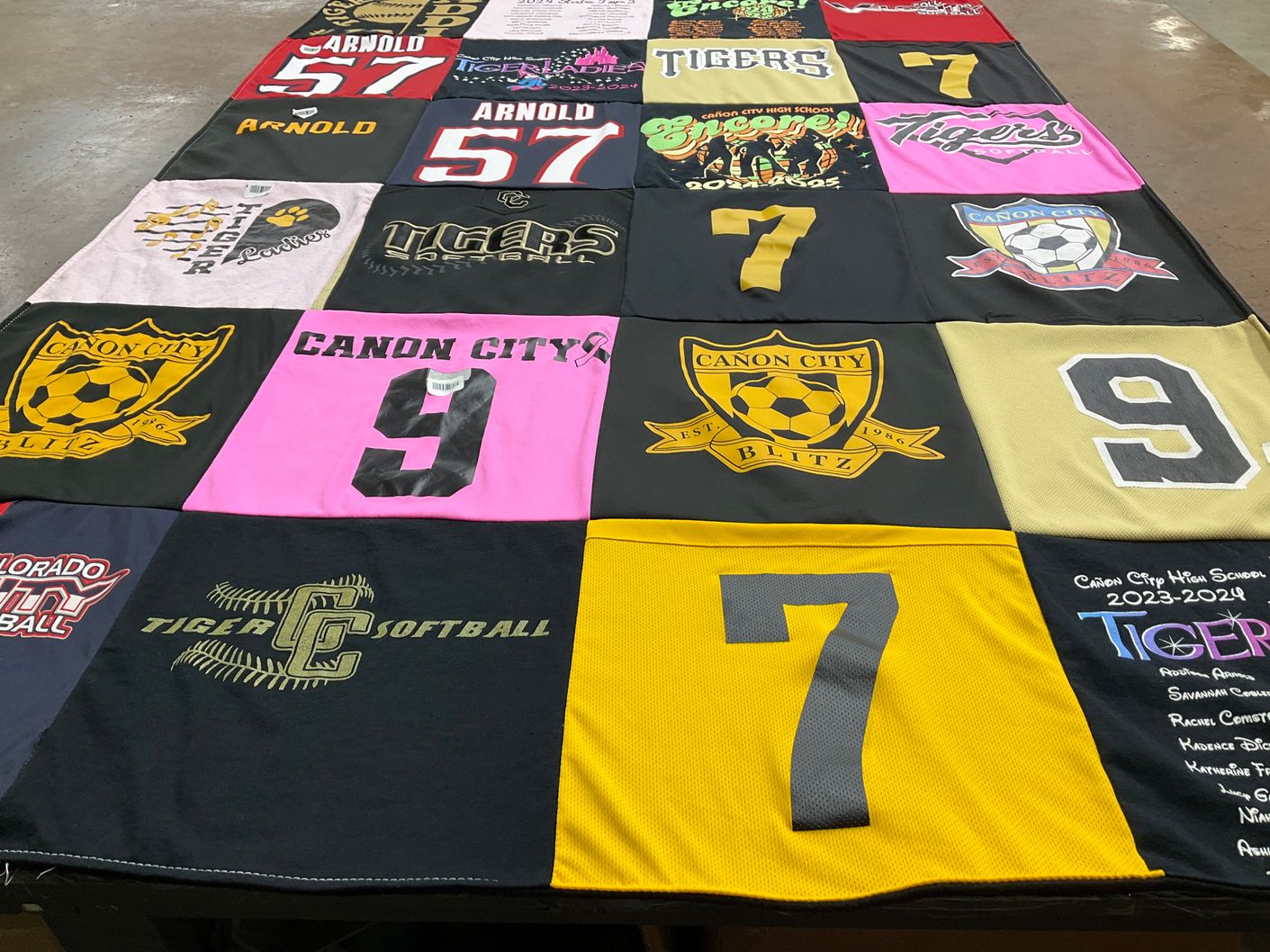 T-shirt quilt featuring canon city tigers by Racine from CO