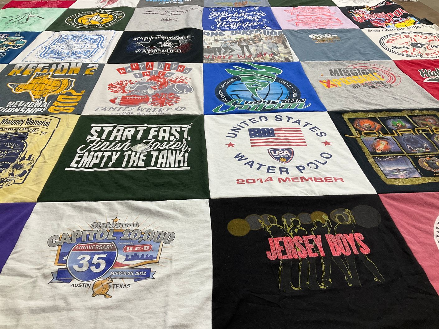 T-shirt quilt with sports, water polo themes by RORIE from AZ