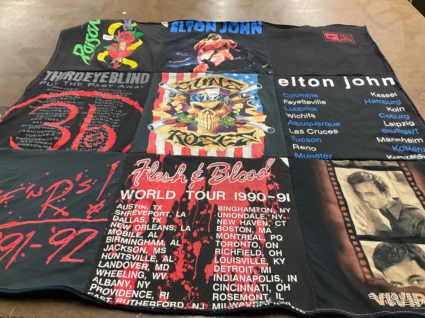 T-shirt quilt with music, concerts themes by Linda from AZ