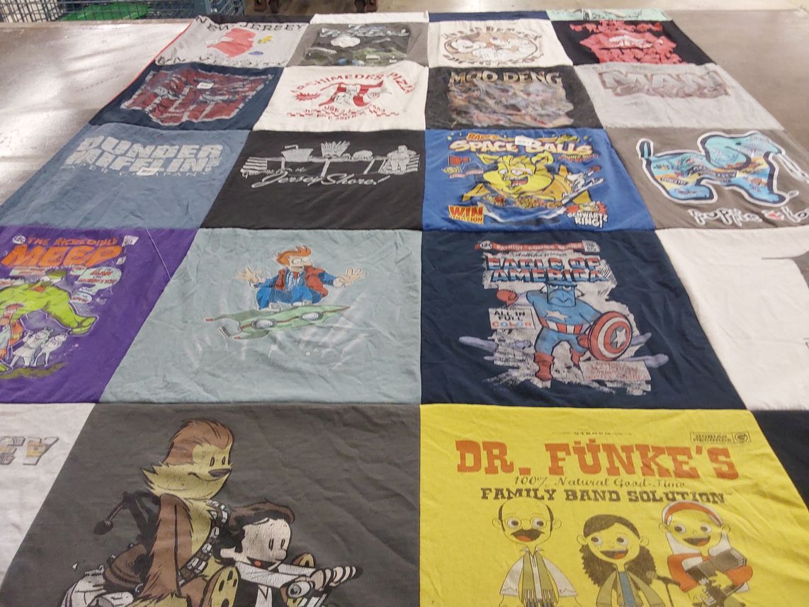 T-shirt quilt with comedy, tv shows themes by Cyd from NJ