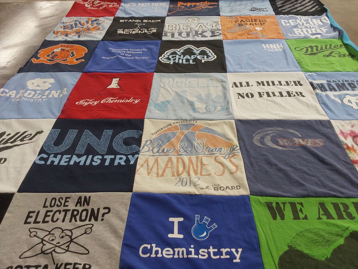 T-shirt quilt from university of north carolina, pepperdine university by Elaine from CA