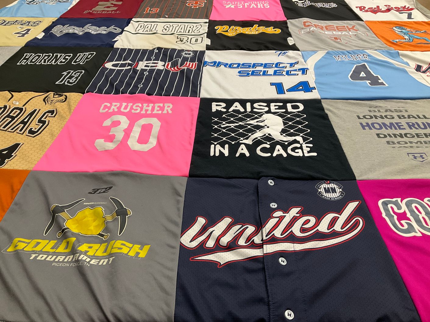 T-shirt quilt with baseball, sports themes by Nicole from FL