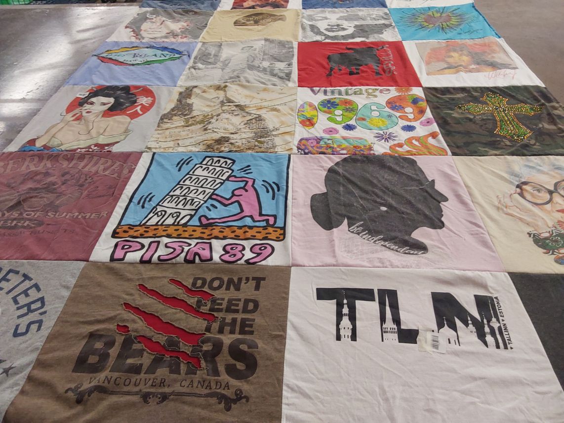 T-shirt quilt with travel, art themes by Salvador from NJ