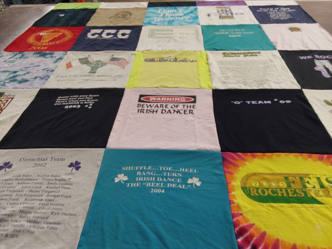 T-shirt quilt with irish dance themes by Emma from NY