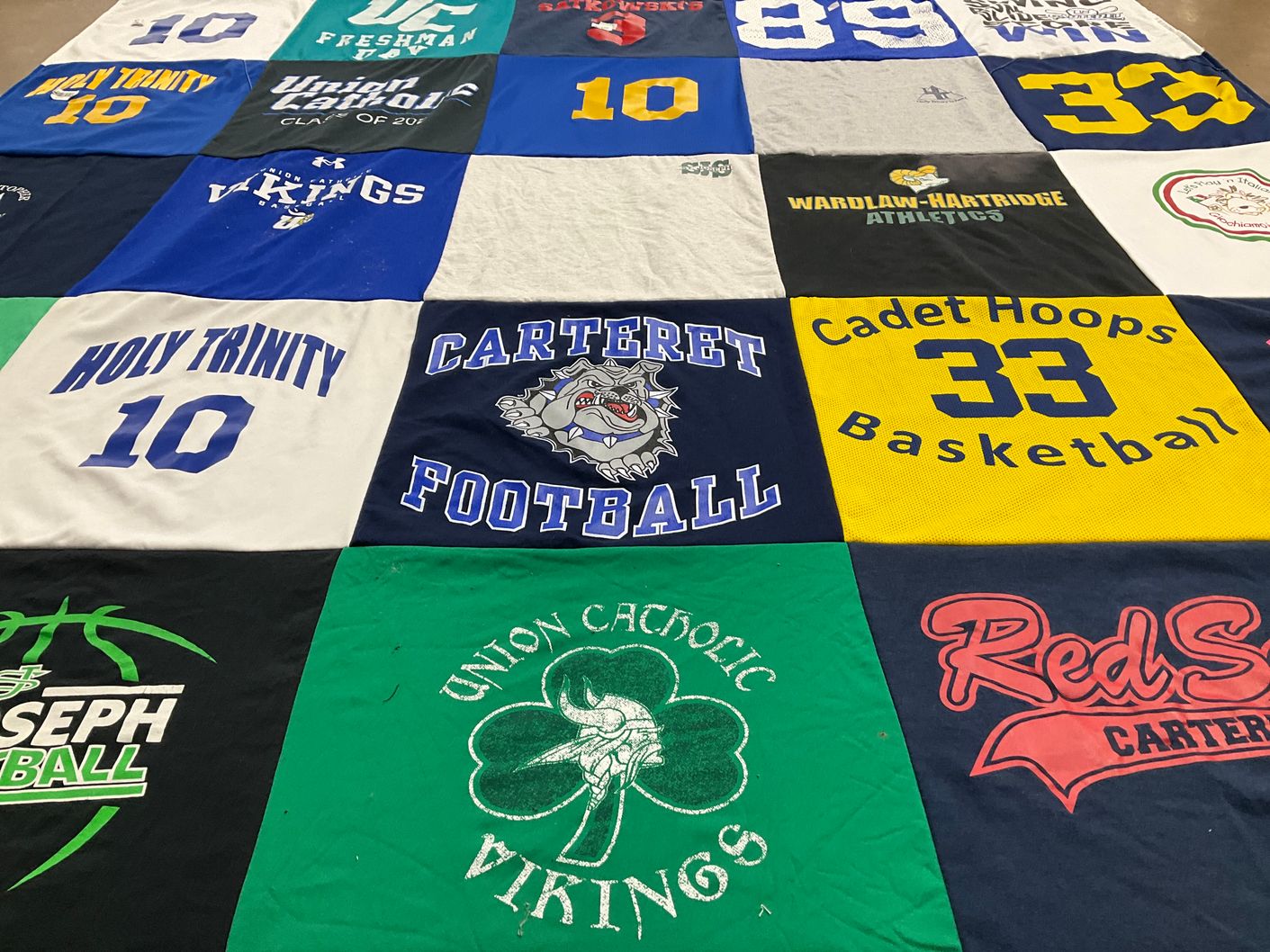 T-shirt quilt featuring carteret football, union catholic vikings by Lisamarie from NJ