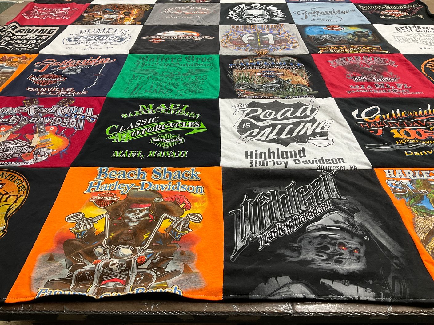T-shirt quilt with motorcycles, biking themes by Tara from IL
