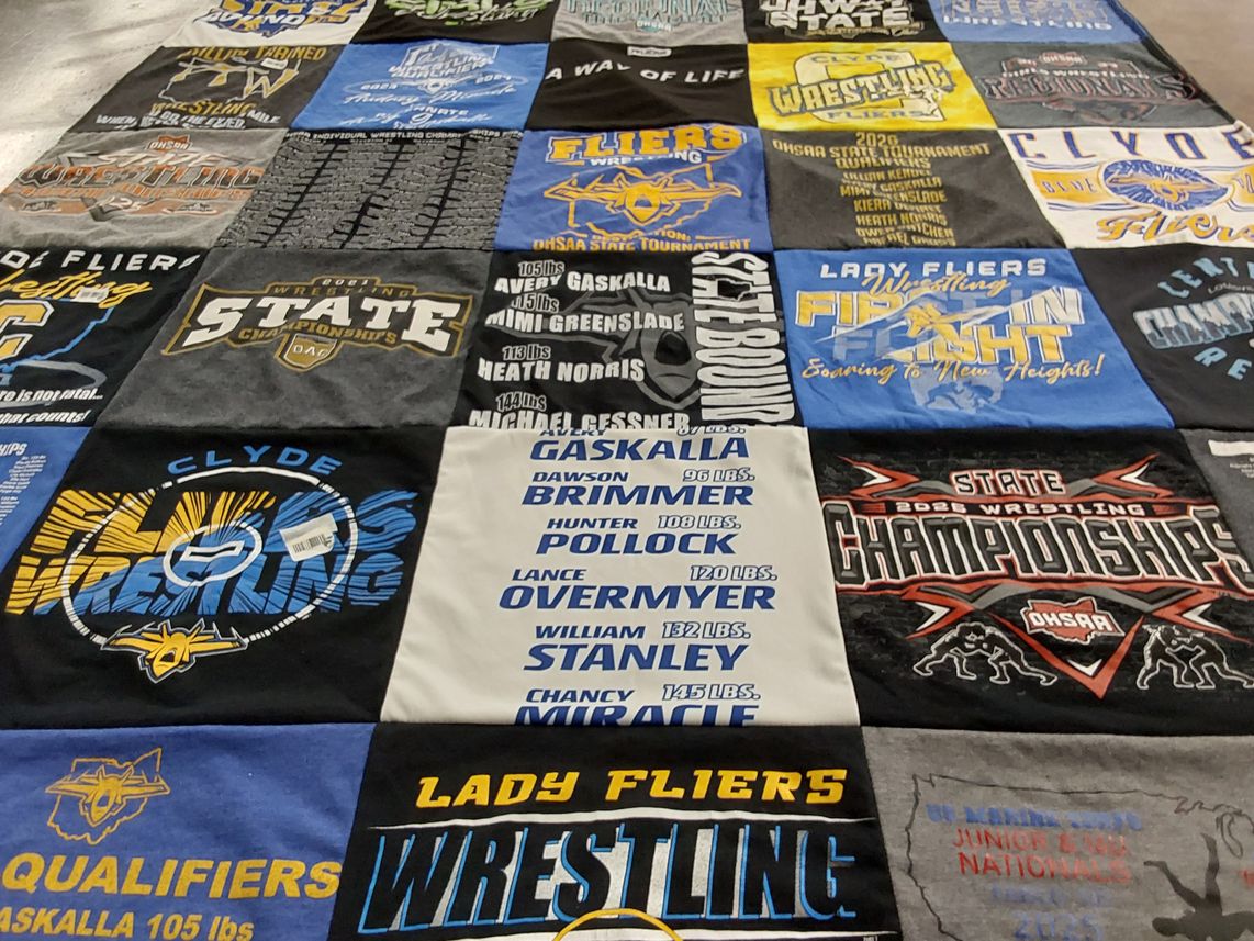 T-shirt quilt featuring clyde high school wrestling team by Shannon from OH