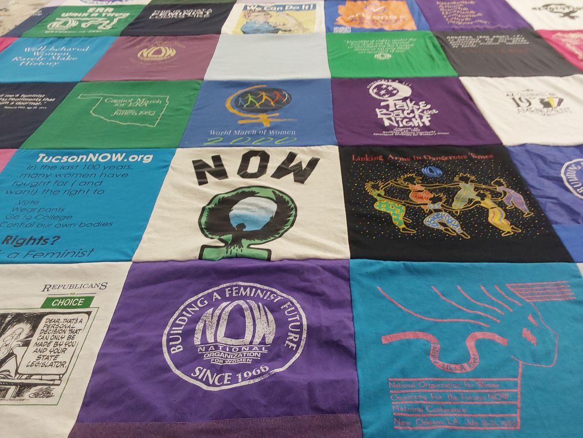 T-shirt quilt with women's rights, feminism themes by GINNY-LEE from AZ