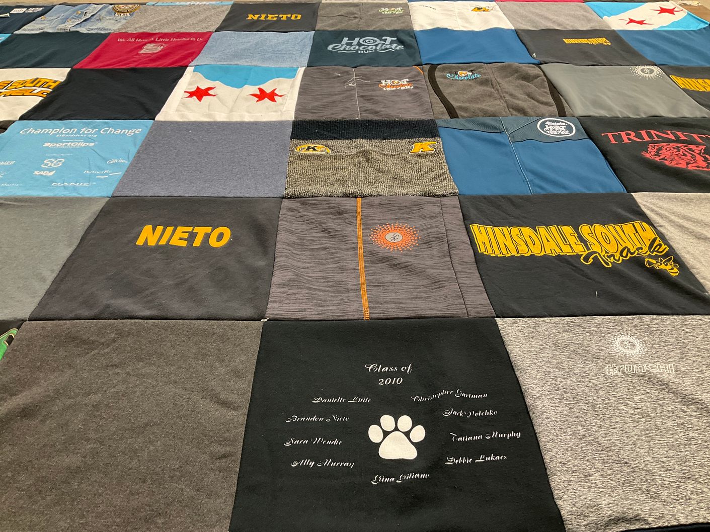 T-shirt quilt from hinndale south high school, trinity university by Rachel from IL