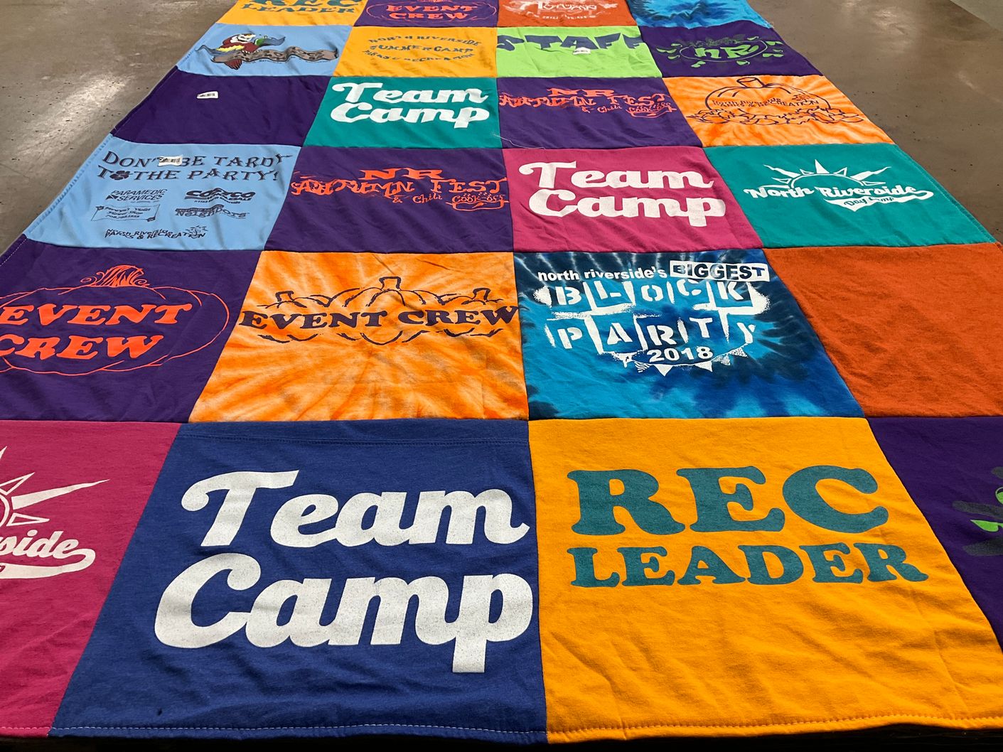 T-shirt quilt with camping, events themes by Abbey from IL