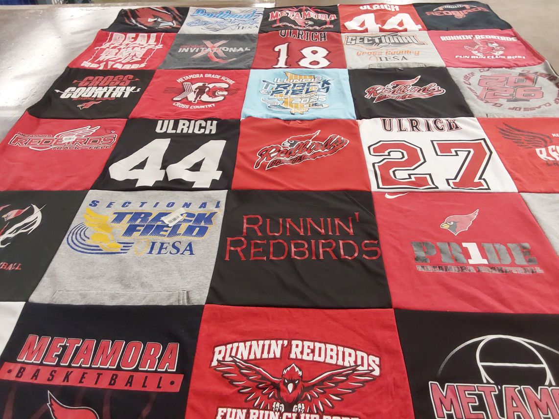 T-shirt quilt featuring metamora redbirds by Jennifer from IL