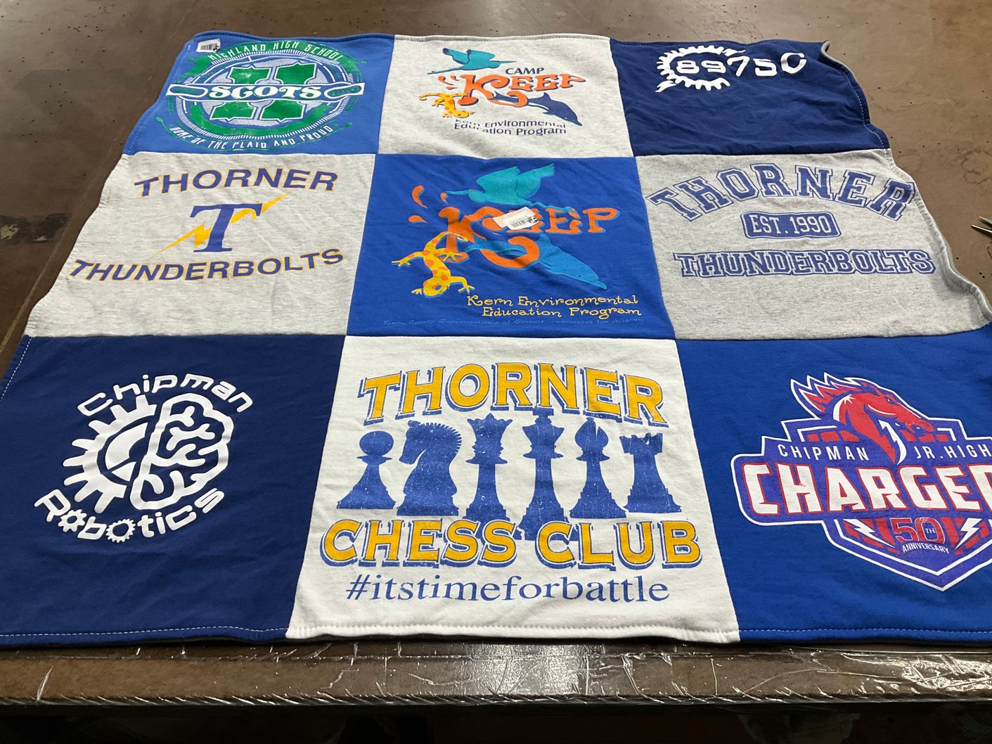 T-shirt quilt featuring thorner thunderbolts, chipman chargers by Jennifer from CA