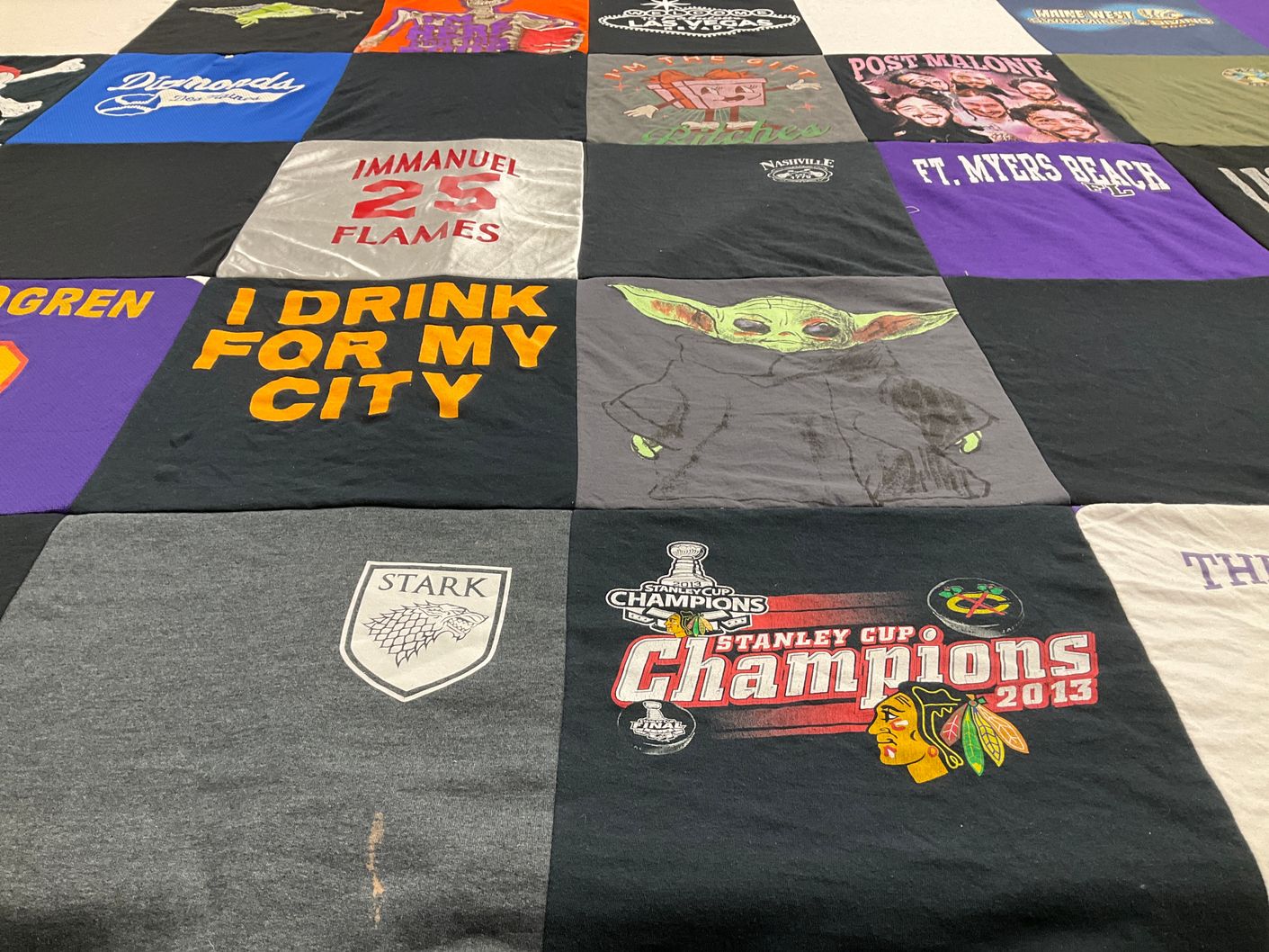 T-shirt quilt featuring chicago blackhawks by Sarah from IL