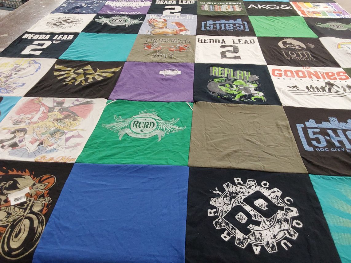 T-shirt quilt with anime, pop culture themes by Melissa from OR
