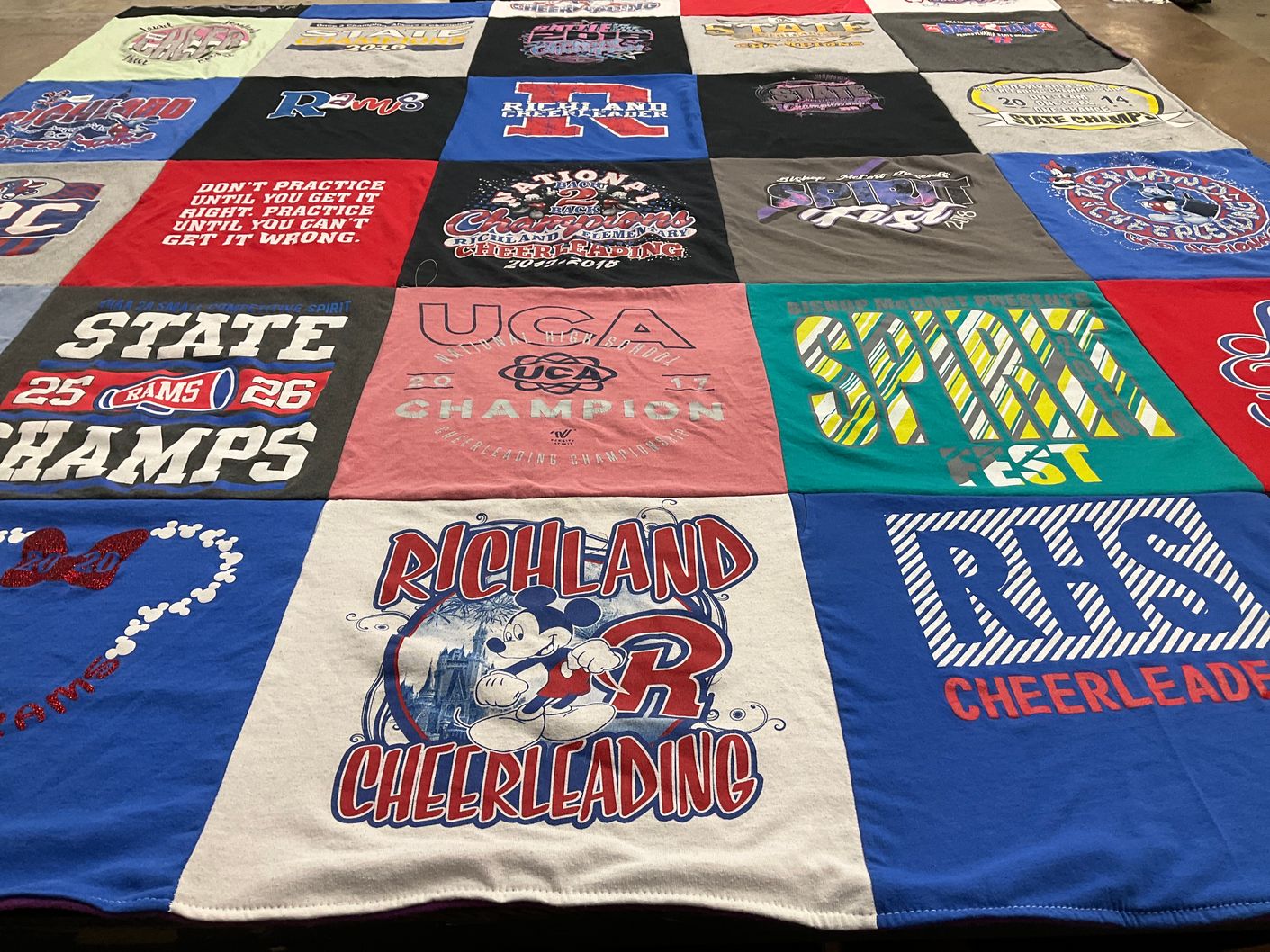 T-shirt quilt featuring richland high school cheerleaders by Erin from PA