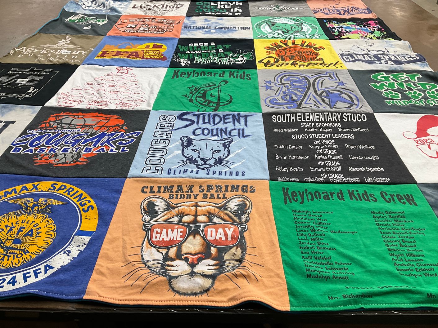 T-shirt quilt featuring climax springs cougars basketball by Bridget from MO