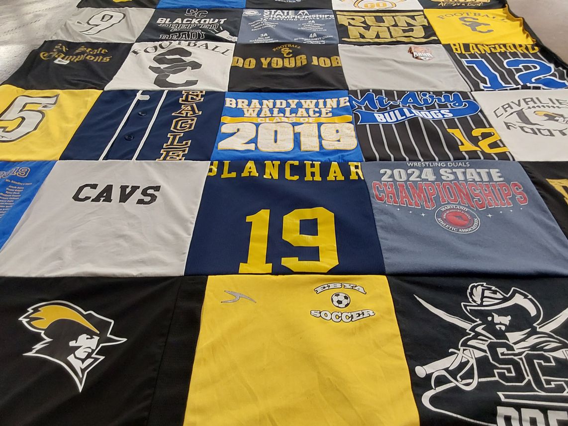 T-shirt quilt featuring cavaliers, bulldogs by Laura from MD