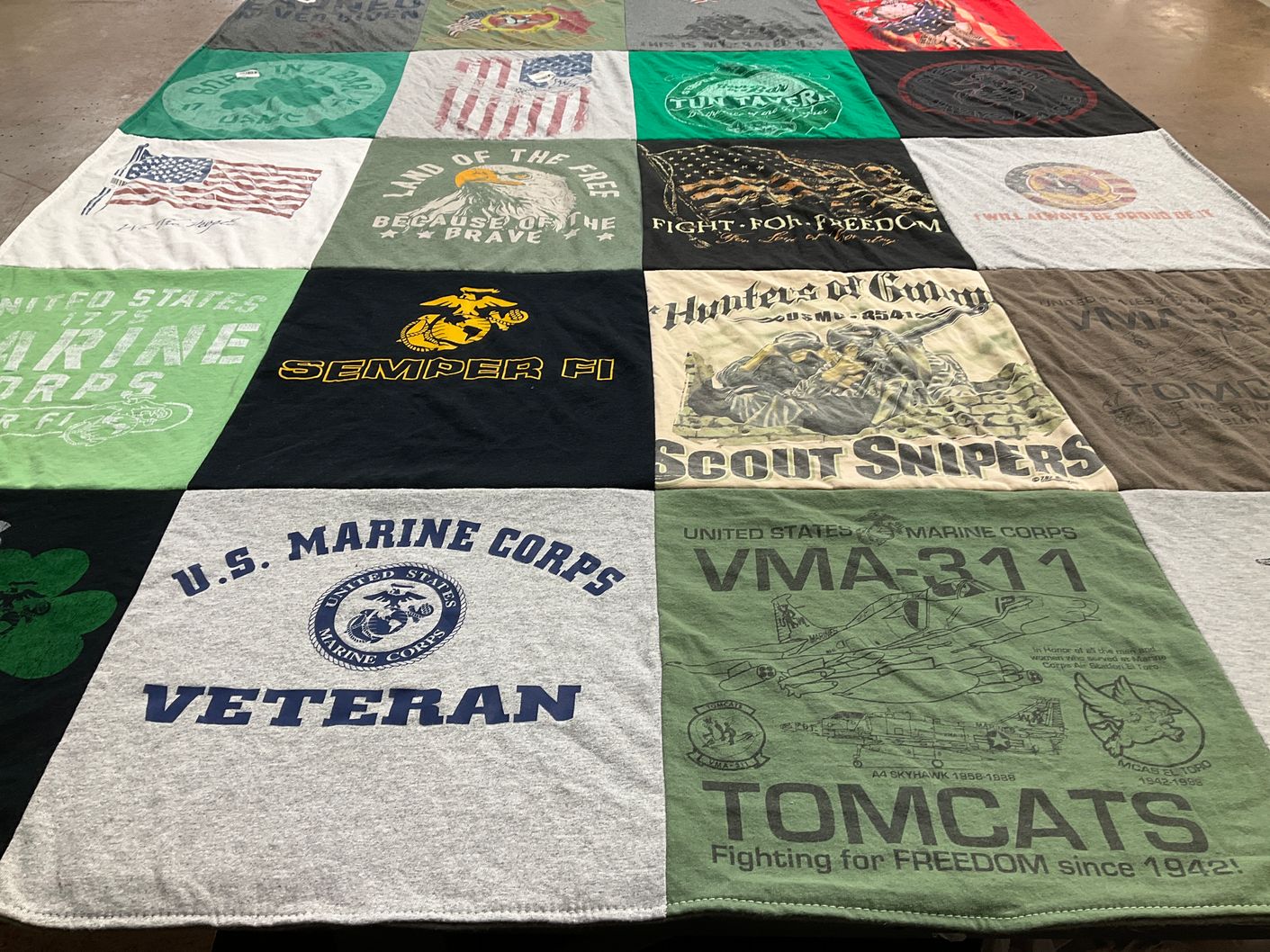 T-shirt quilt with military, veteran support themes by John from TN