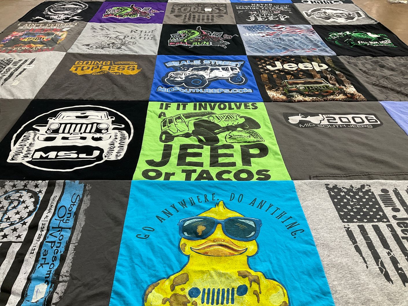 T-shirt quilt with automotive, outdoor adventures themes by John from TN