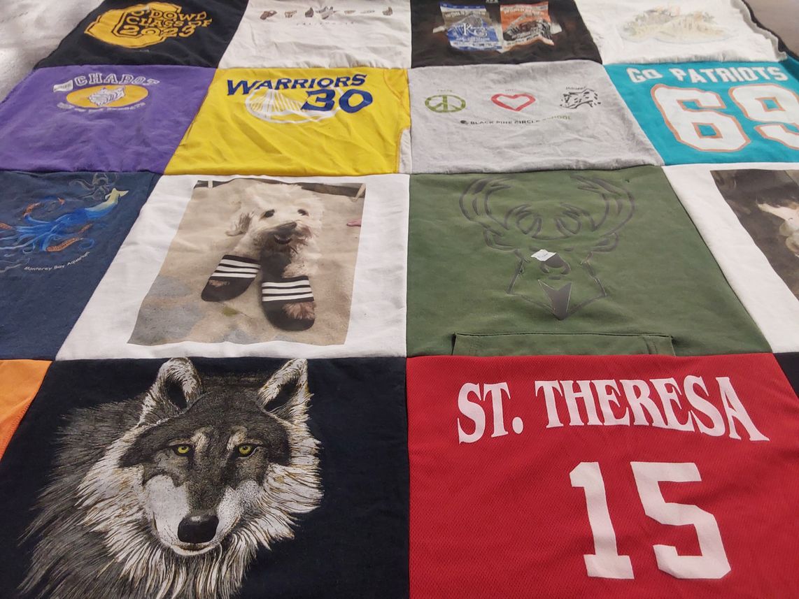 T-shirt quilt featuring golden state warriors, new england patriots by Emily from CA
