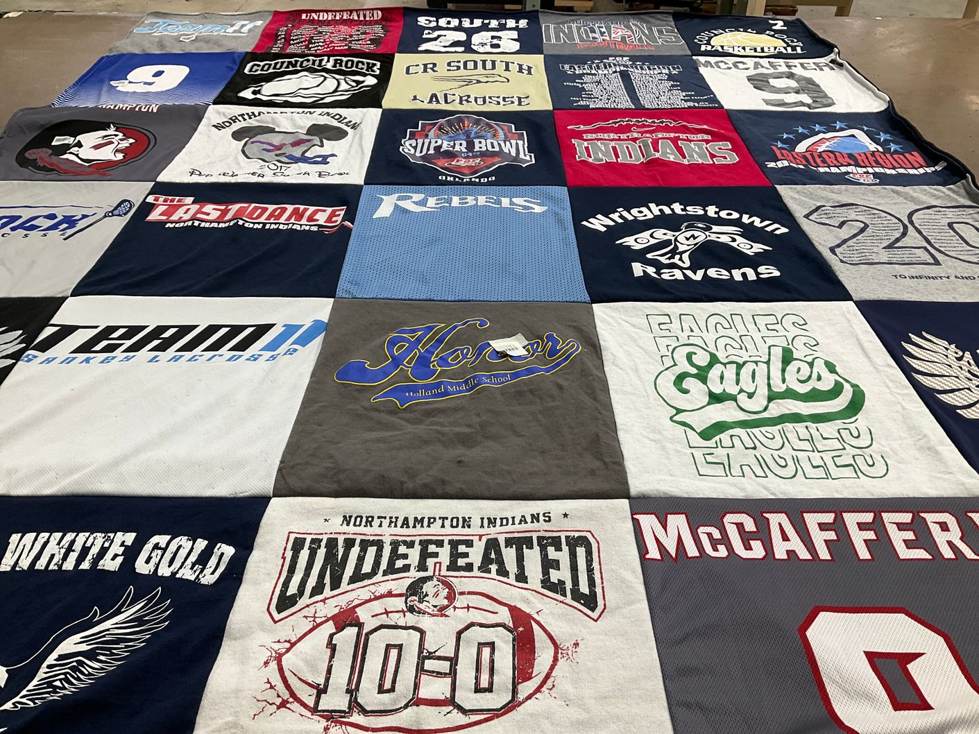 T-shirt quilt featuring northampton indians, wrightstown ravens by Gail from PA