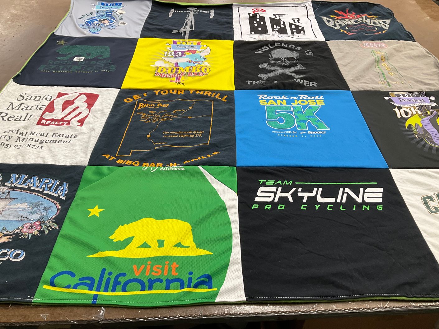 T-shirt quilt with cycling, running themes by Sara from CA