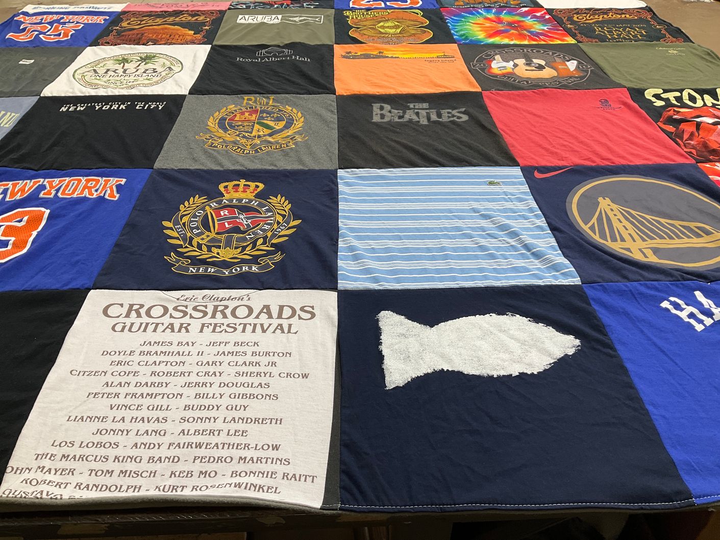 T-shirt quilt with music, guitar festivals themes by Matthew from NJ