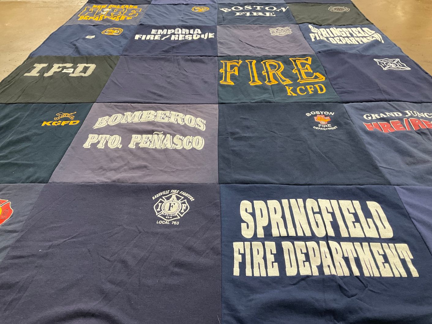 T-shirt quilt with firefighting themes by Joseph from AZ