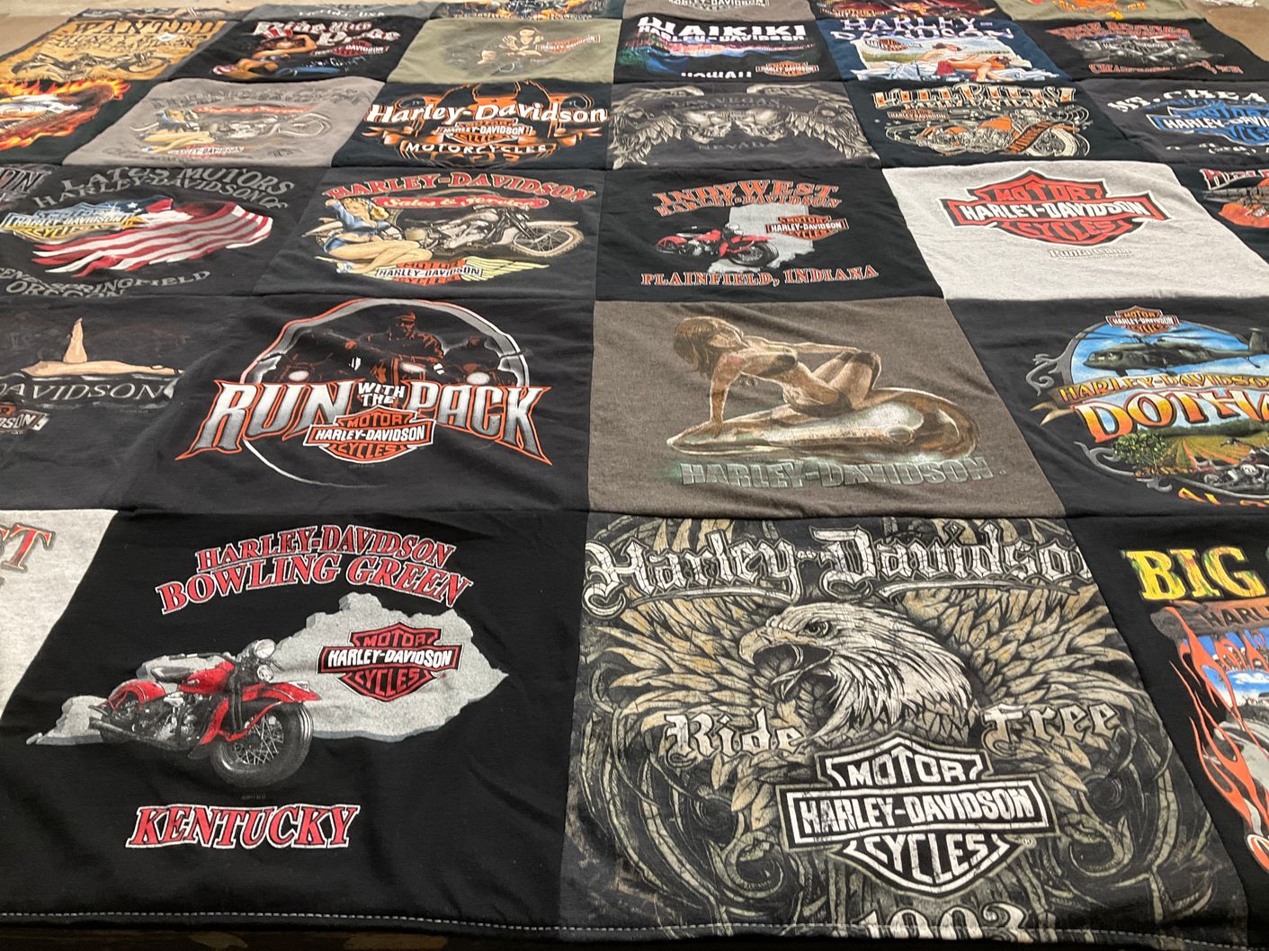 T-shirt quilt with motorcycles, biking themes by Angel from GA