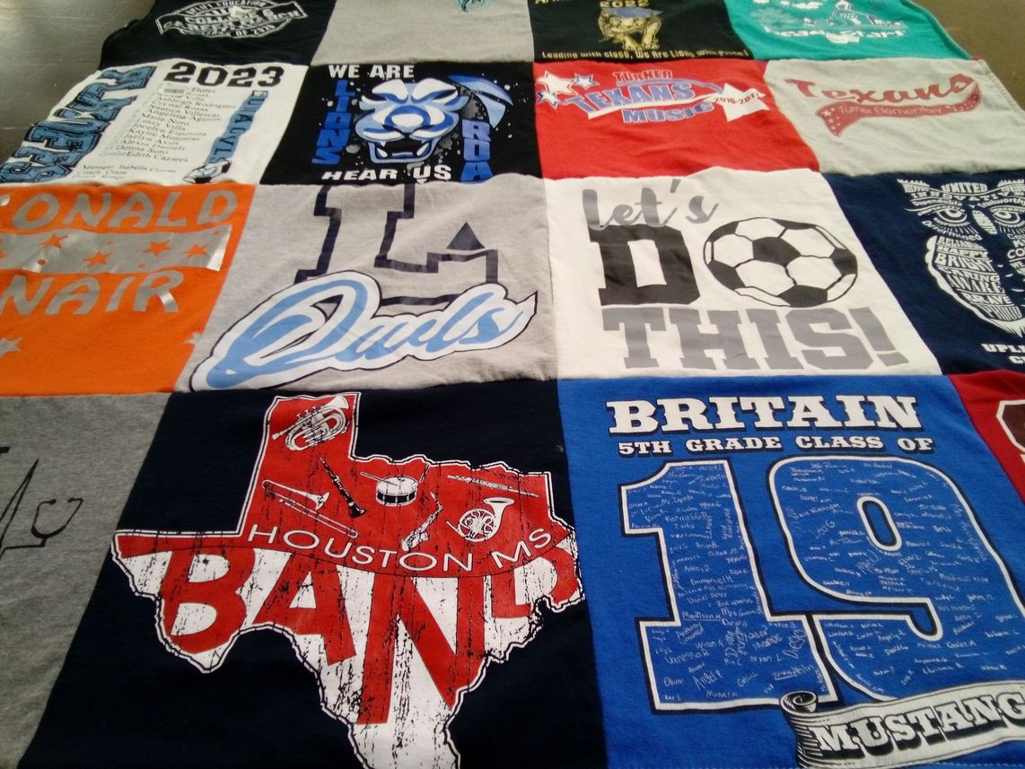 T-shirt quilt featuring la owls, turner mustangs by Grisel from TX