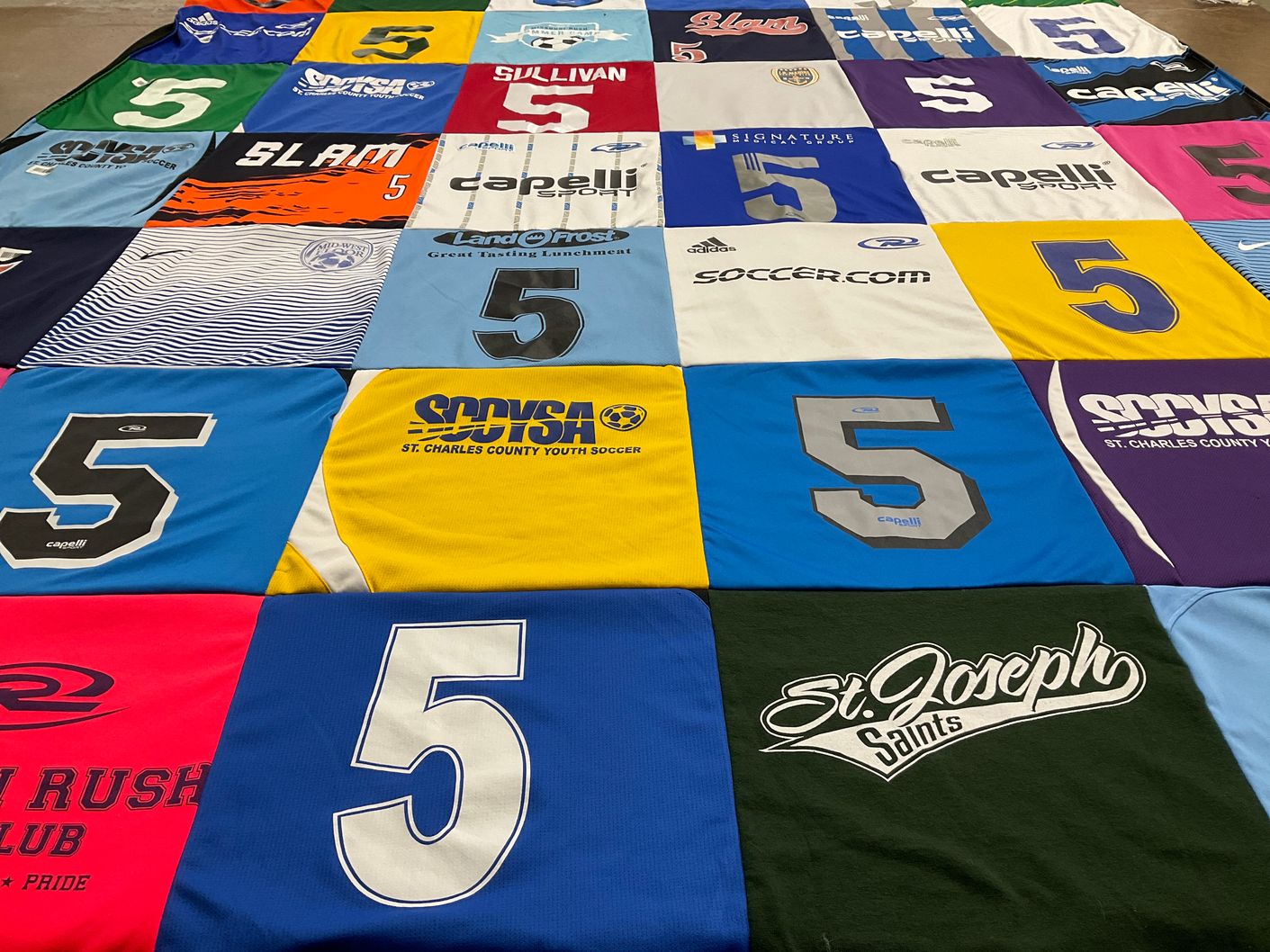 T-shirt quilt with soccer themes by Tina from MO