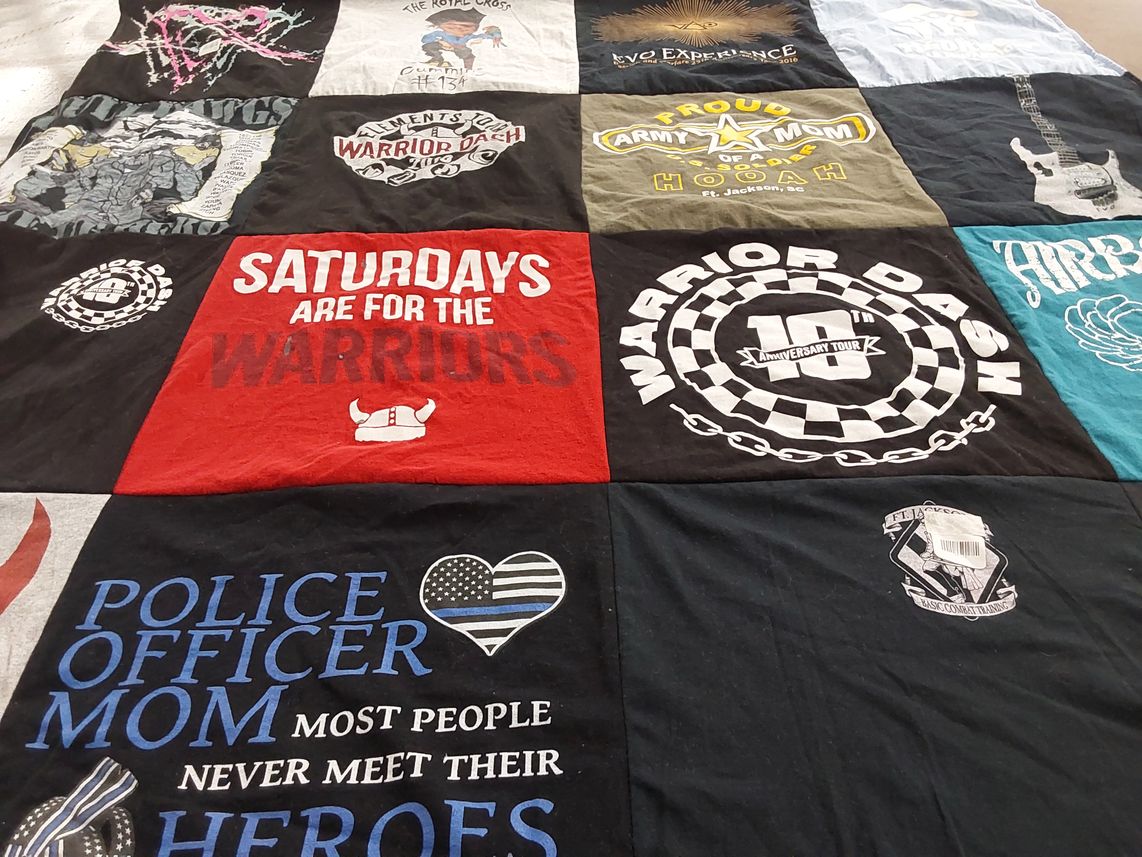 T-shirt quilt with military, honoring heroes themes by Debra from GA