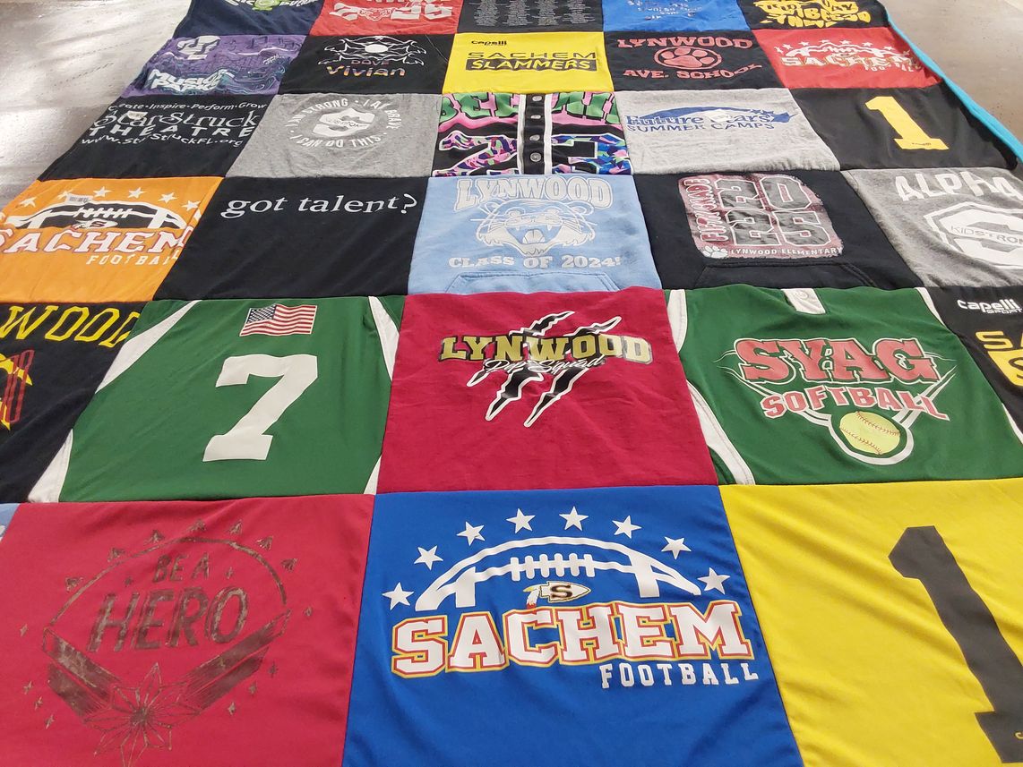 T-shirt quilt featuring lynwood sports, sachem football by Janet Anne from NY