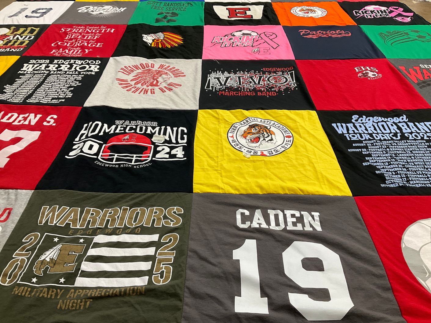 T-shirt quilt featuring edgewood high school warriors by Leo from OH