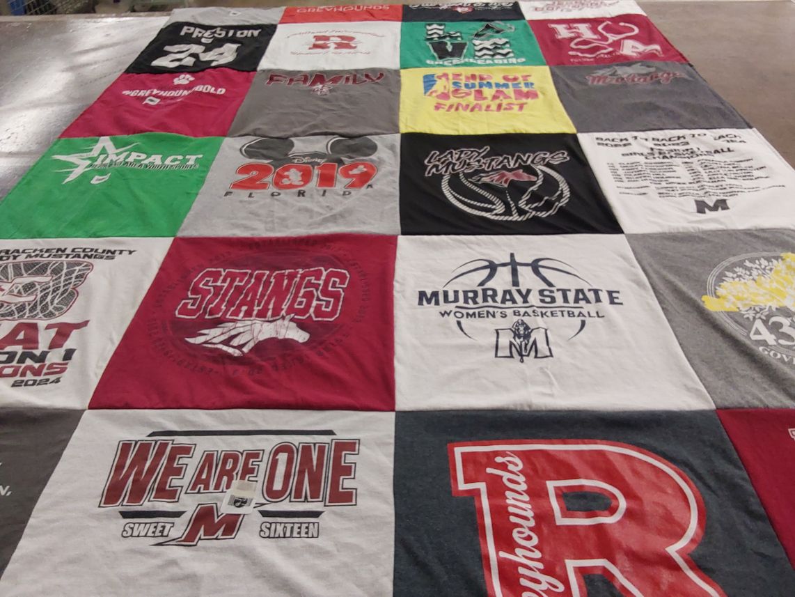 T-shirt quilt featuring lady mustangs, stangs by Tina from KY