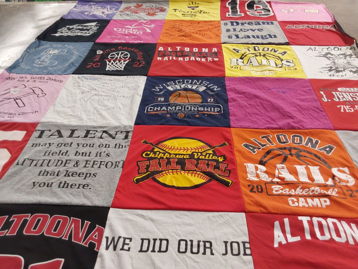 T-shirt quilt featuring altoona rails basketball camp by Tina from WI