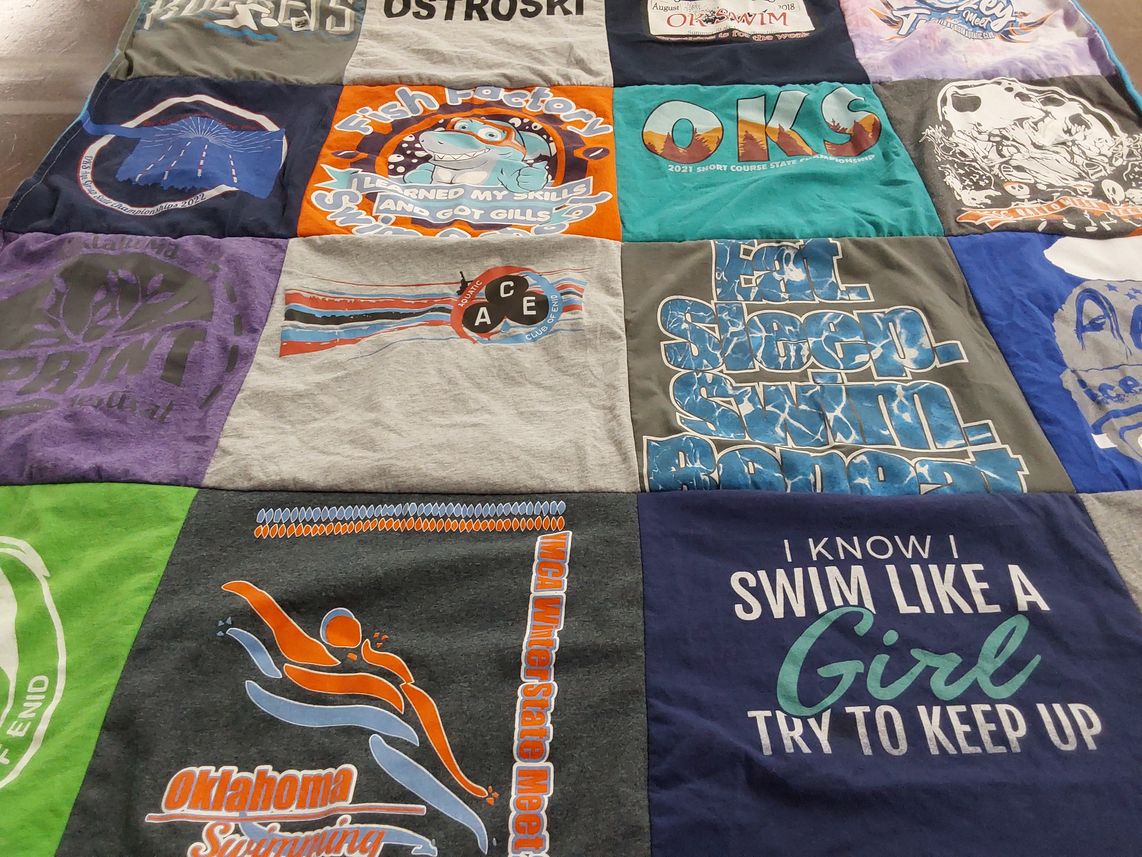 T-shirt quilt featuring oklahoma swimming by Rebeccah from NJ