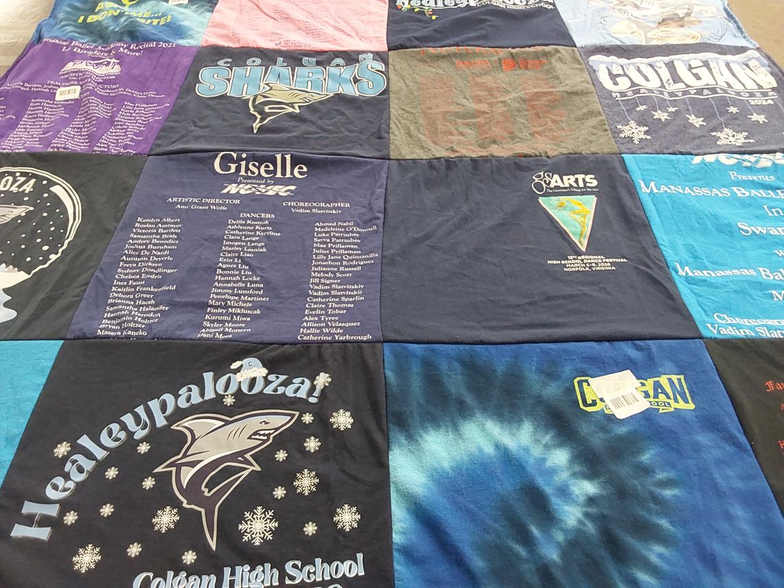 T-shirt quilt featuring colgan sharks by Milka from VA