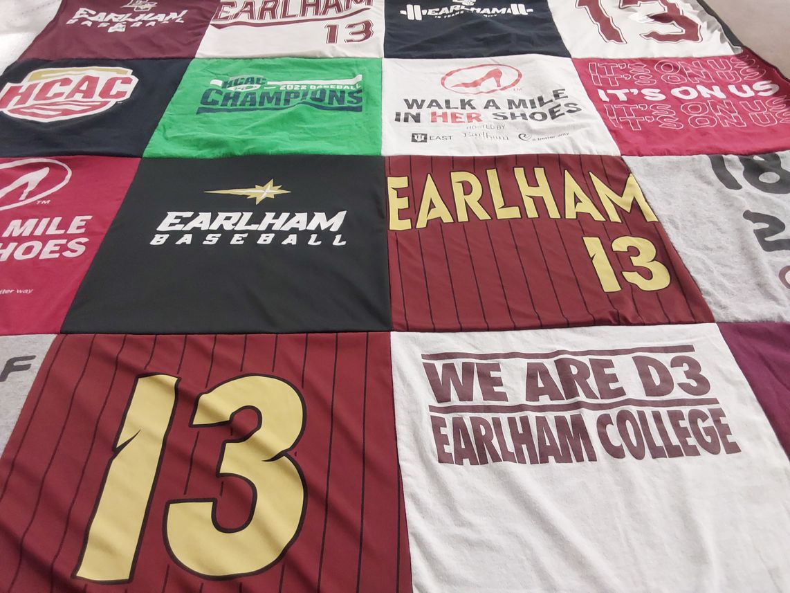 T-shirt quilt from earlham college by Deborah from OH