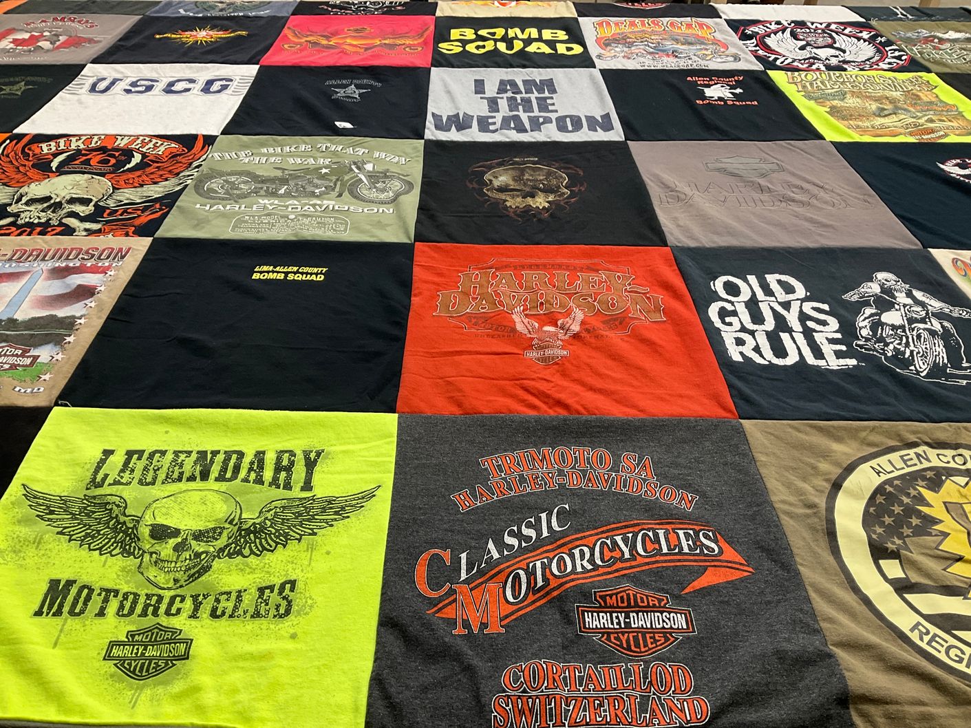 T-shirt quilt with motorcycles themes by Jodi from OH