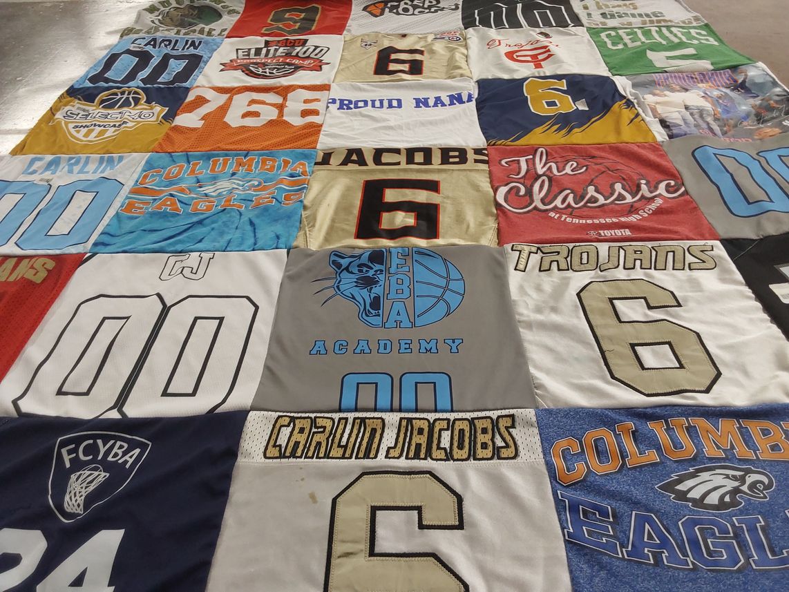 T-shirt quilt featuring columbia eagles, trojans by Joanne from GA