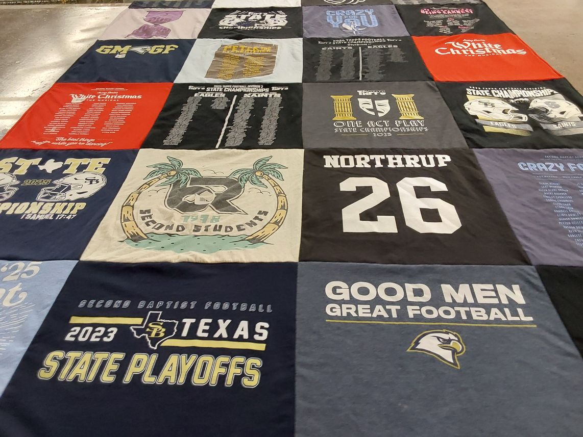 T-shirt quilt from second baptist university by Ashley from TX