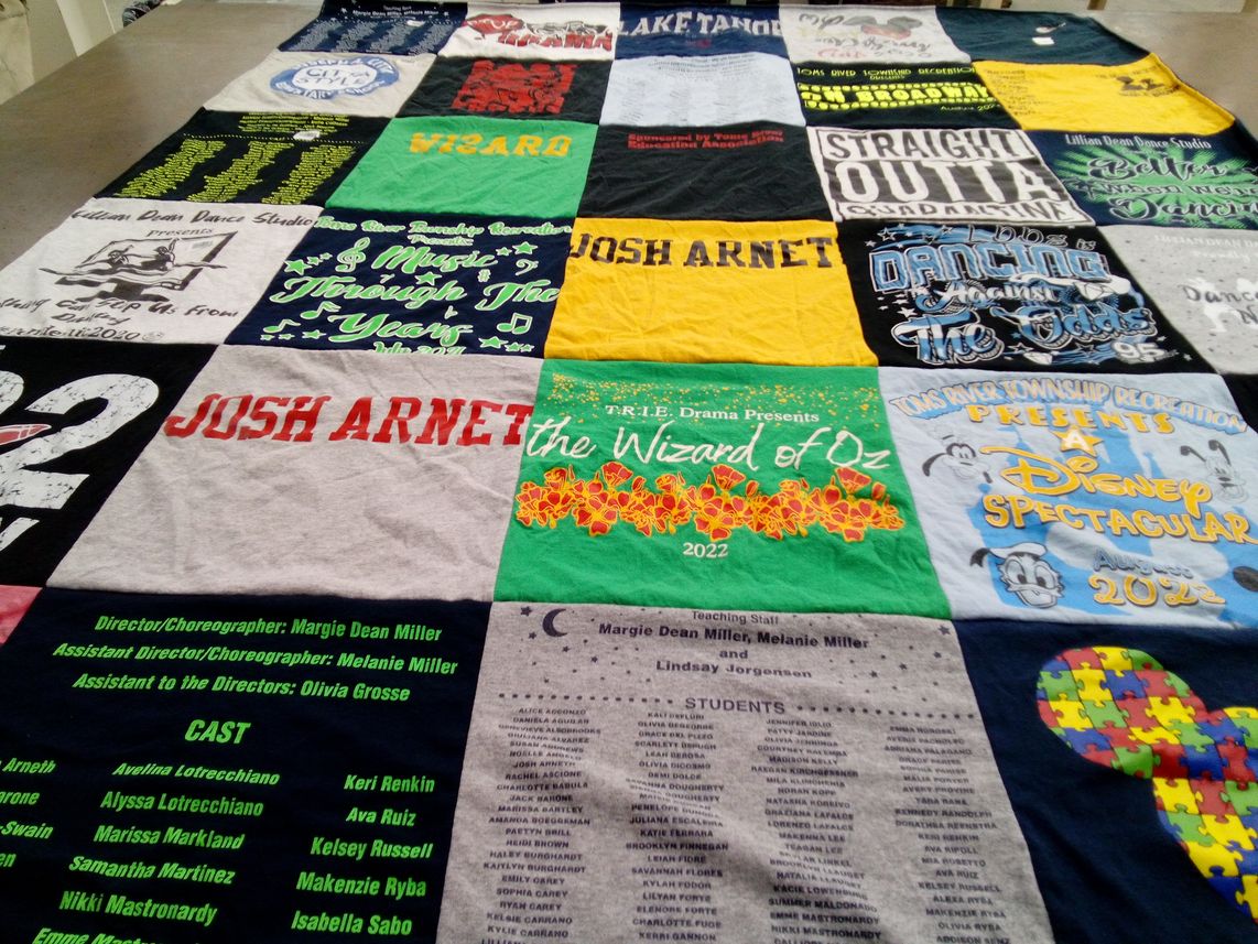 T-shirt quilt with theater, dance themes by Danielle from NJ
